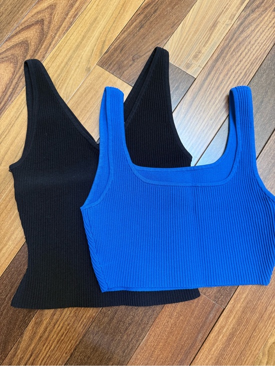 Aritzia Tops - Aritzia Ribbed V Neck & Square Neck Tank Tops - Black & Blue